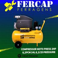 Motocompressor de Ar 8,2 Pés 2hp 24 Litros 116 Psi - Pressure-motopres