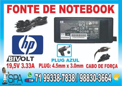 Fonte Carregador Notebook e Netbook Hp 19v 2.42a Plug Azul 4.5mm X 3.3