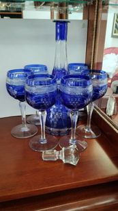Elegante Conjunto Taças de Cristal Azul para Vinho