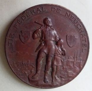 Suíça 1898 Guilherme Tell Medalha Tiro Federal de Neuchâtel