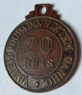 1930-1940 Medalha Vintém Poupado Vintem Ganho 20 Reis Prudência Cap