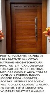 Porta Pivotante Maciça 90 210 Completa R$ 810,00