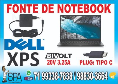 Fonte Carregador Notebook Dell Plug Tipo C Xps 20v 3.25a