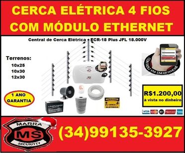 Kit Cerca Elétrica 4 Fios com Módulo Ethernet