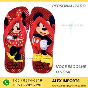 Chinelo Personalizada Vermelho Mickey Minnie Minei