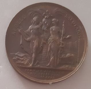 1731 Medalha Historia Medicina Rex Luís XV Apollo Salutaris