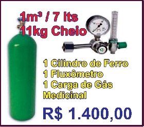 Kit Cilindro de Ferro Fluxômetro Carga de Gás
