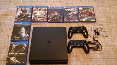 Playstation 4 PS4 Slim + 2 Controles + 7 Jogos Mídia Física