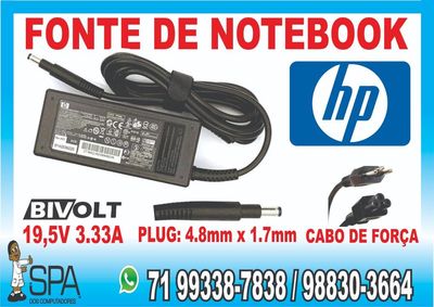 Fonte Notebook e Ultrabook Hp 19v 3.33a 65w Plug Chinfro 4.8mm X 1.7mm