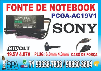 Carregador Sony Pcga-ac19v1 19.5v 4.07a Plug 6.0mm X 4.3mm em Salvador