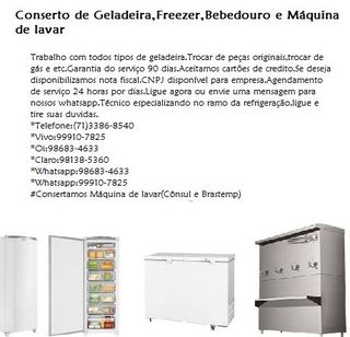 Freezer,bebedouro,geladeira e Máquina de Lavar Conserto