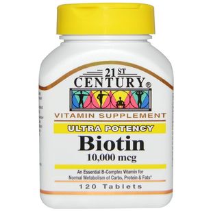 Biotina, 21st Century, 10.000 Mcg, 120 Comprimidos
