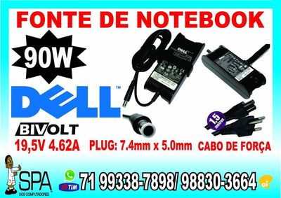 Fonte Carregador para Notebook Dell 19.5v 4.62a 90w 7.4mm X 5.0mm