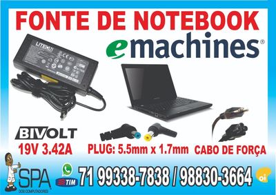 Fonte Carregador Notebook Emachines 19v 3.42a 5.5mm X 1.7mm