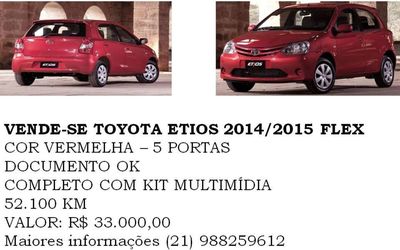 Toyota Etios 1.3 Flex - Vermelha