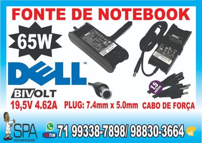 Fonte Carregador para Notebook Dell 19.5v 4.62a 65w 7.4mm X 5.0mm em S