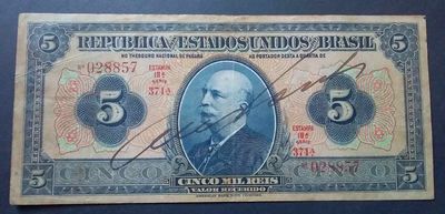 5 Mil Réis 1925 Barão Tesouro Nacional Cédula Autografada