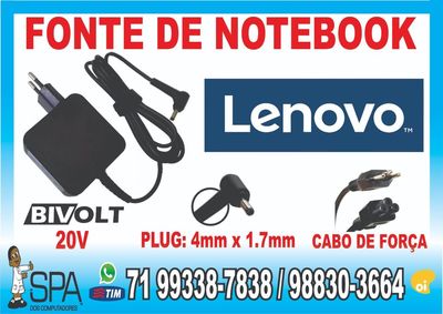 Fonte Notebook Lenovo Ideapad Pino Fino 20v 2.25a 45w Plug 4mm X 1.7mm