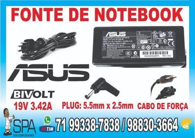 Fonte Carregador Notebook e Netbook Ultrabook Asus 19v 2.42a 65w Plug
