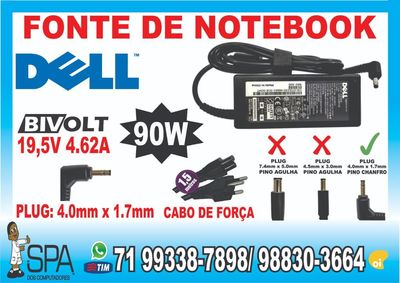 Carregador Dell 19.5v 4.62a 90w 4.0mm X 1.7mm sem Agulha em Salvador