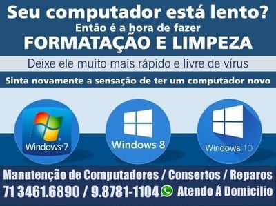 Formatação de Computadores, Pacote Office e Antivirus Etc
