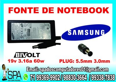 Fonte Carregador Notebook e Netbook Samsung 19v 3.16a 65w em Salvador