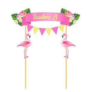 Topo de Bolo Personalizado Flamingo Rosa para Festa
