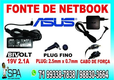 Fonte Carregador Netbook Asus 19v 2.1a 40w Plug Fino 2.5mm X 0.7mm