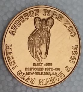 Moeda Medalha do Carnaval Mardi Gras 1984 Audubon Park Zoo Zebra