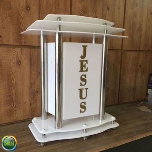 Púlpito em Acrílico e Tubos Aço Inox Modelo - Davi Plus para Igrejas