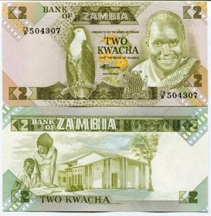 áfrica Zambia 2 Kwacha Cédula Fe águia Pássaro Bird Banknote