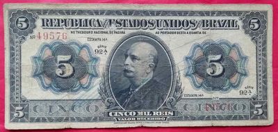 Cédula Cinco Mil Réis 1913 Brazil com Z R095 5000 Reis 14ª Est RR