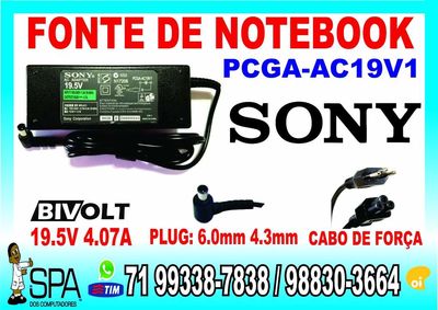 Fonte Carregador para Notebook Sony Pcga 19.5v 4.07a 6.0mm X 4.3mm