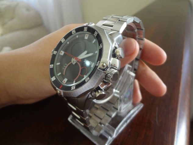 Relógio Luxuoso Skmei em Aço Inoxidável Digital e Analógico à Prova D'