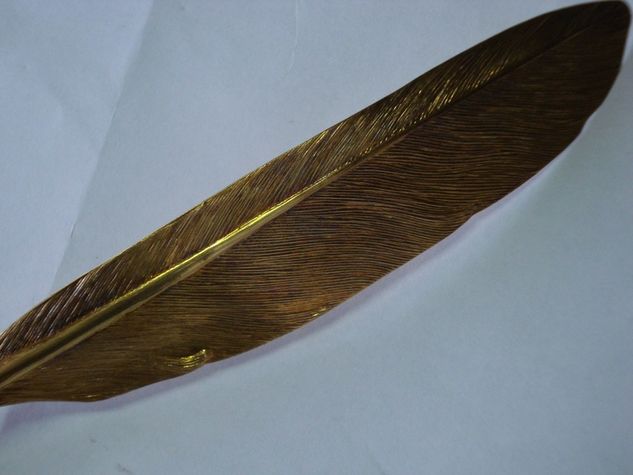 Caneta em Ouro Rosado Modelo Pena de Galinha Datada 1888