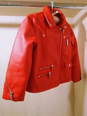 Jaqueta de Couro Infantil Vermelha Zara Girls