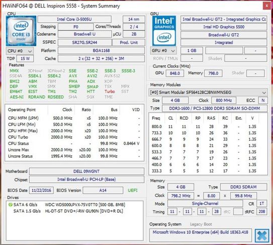 Notebook Dell Tela Led 15.6" Processador Intel I3 - 5 Geração
