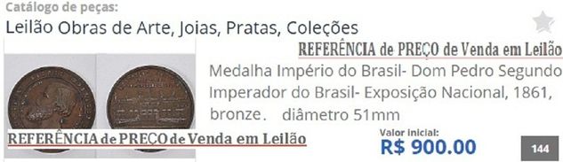 Brazil Dom Pedro 1861 Medalha Império 1ª Exposição Nacional RJ
