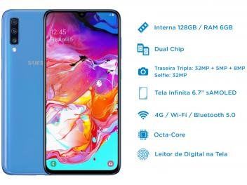 Smartphone Samsung Galaxy A70 128gb Azul 4g - 6gb Ram Tela 6,7” Câm. T