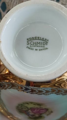 Conjunto Chá e Café Porcelana Schmidt Dourada 32 Peças