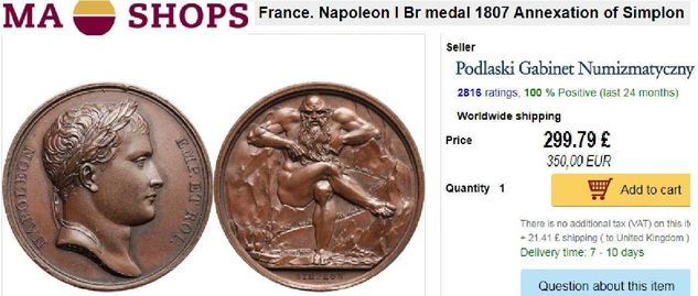 1807 Medalha Napoleão I The Simplon Napoleon Bonaparte