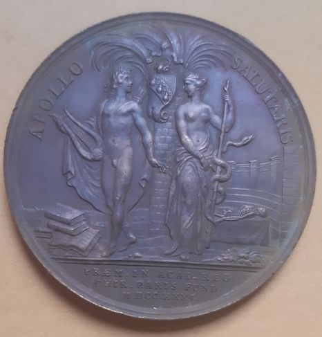 1731 Medalha Medicina Luís XV Apollo Hígia Deusa Saúde Paris