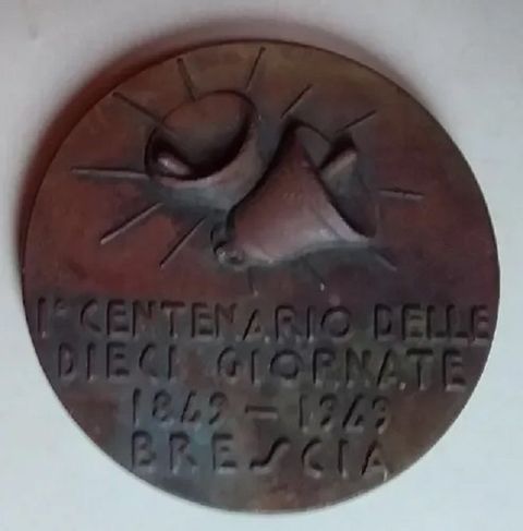 1849 1949 Medalha Giornate Di Brescia Itália Righetti Bronze