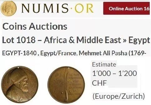 1840 Império Otomano Egito França Muhammad Ali Pacha Vale $16.000