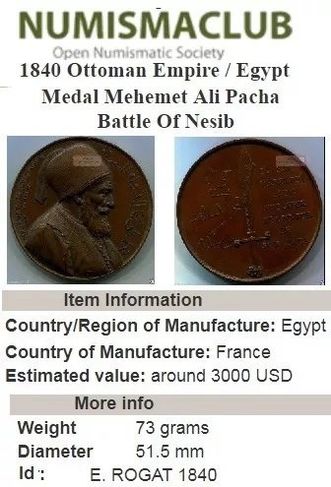 1840 Império Otomano Egito França Muhammad Ali Pacha Vale $16.000