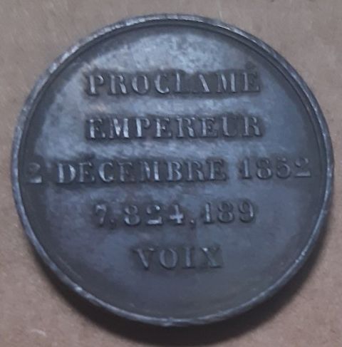 1852 Medalha de Napoleão III Proclamado Imperador em Paris