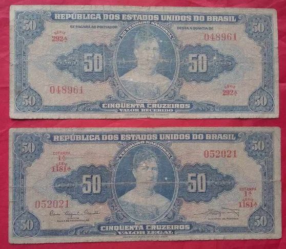 2 Cédulas 50 Cruzeiros Princesa Isabel C024 Assinada e C028