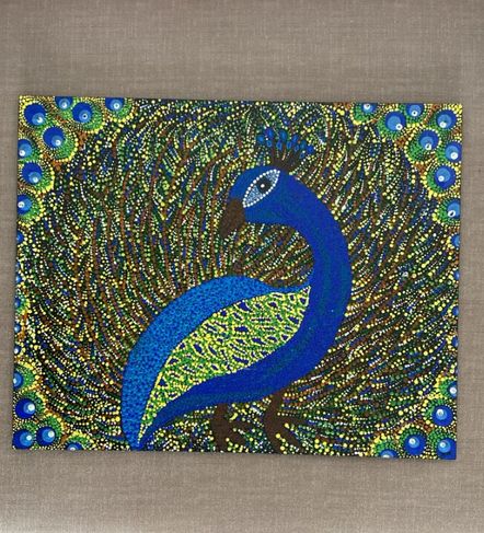 Quadro Artesanal Pontilhismo Feito à Mão em Mdf "pavão"