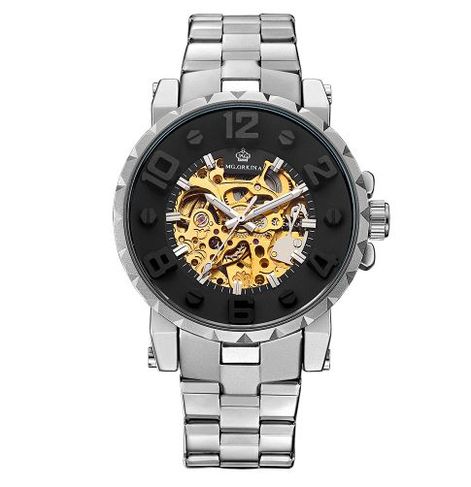 Relógio Luxuoso Automático Orkina Esquelético Dourado 100% Novo e Orig