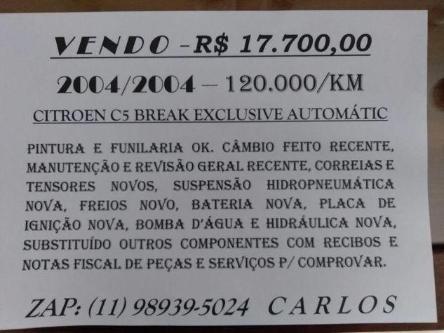 Citroen C5 Break Exclusive Automático 2004 Cinza